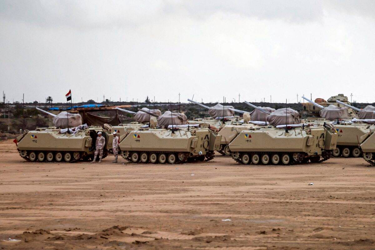 Egyptian tanks deployed near Egypt's northern Rafah border crossing with Gaza on 27 November, 2023 [KHALED DESOUKI/AFP via Getty Images]