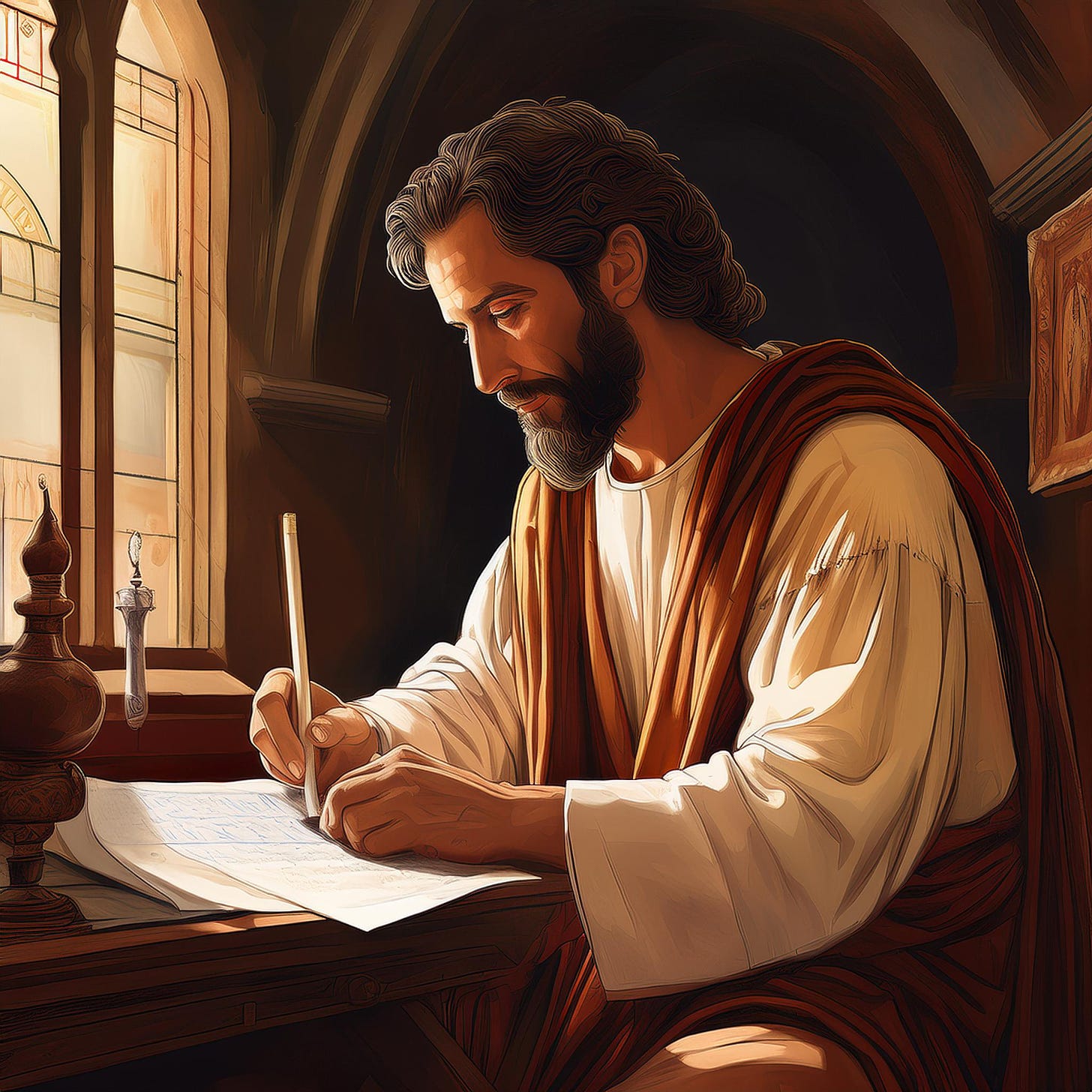 AI Artwork of Apostle Paul Writing a Letter