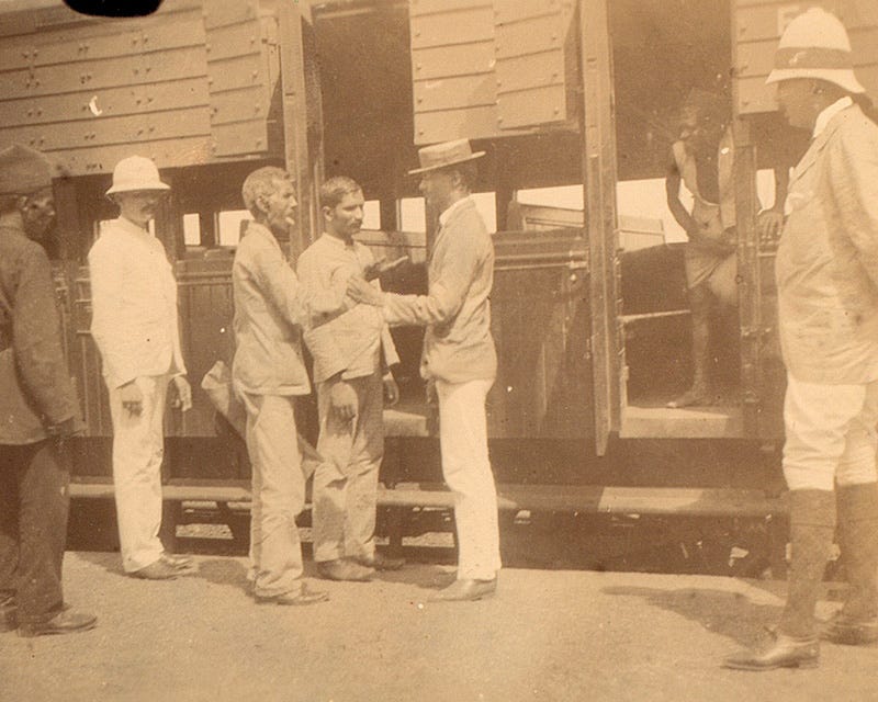 A medical inspection of a rail passenger, 1897 A medical inspection of a rail passenger, 1897