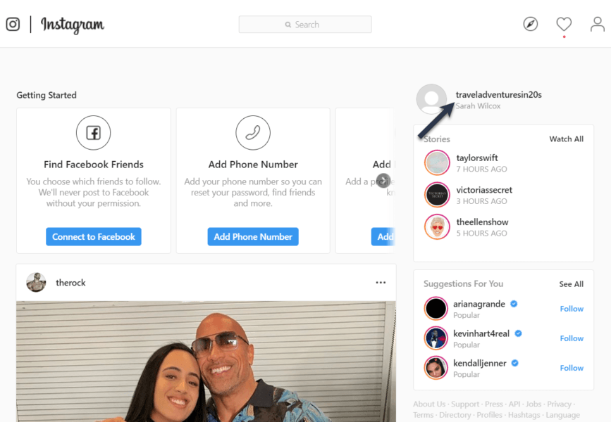 Instagram profile information for dwayne rock johnson