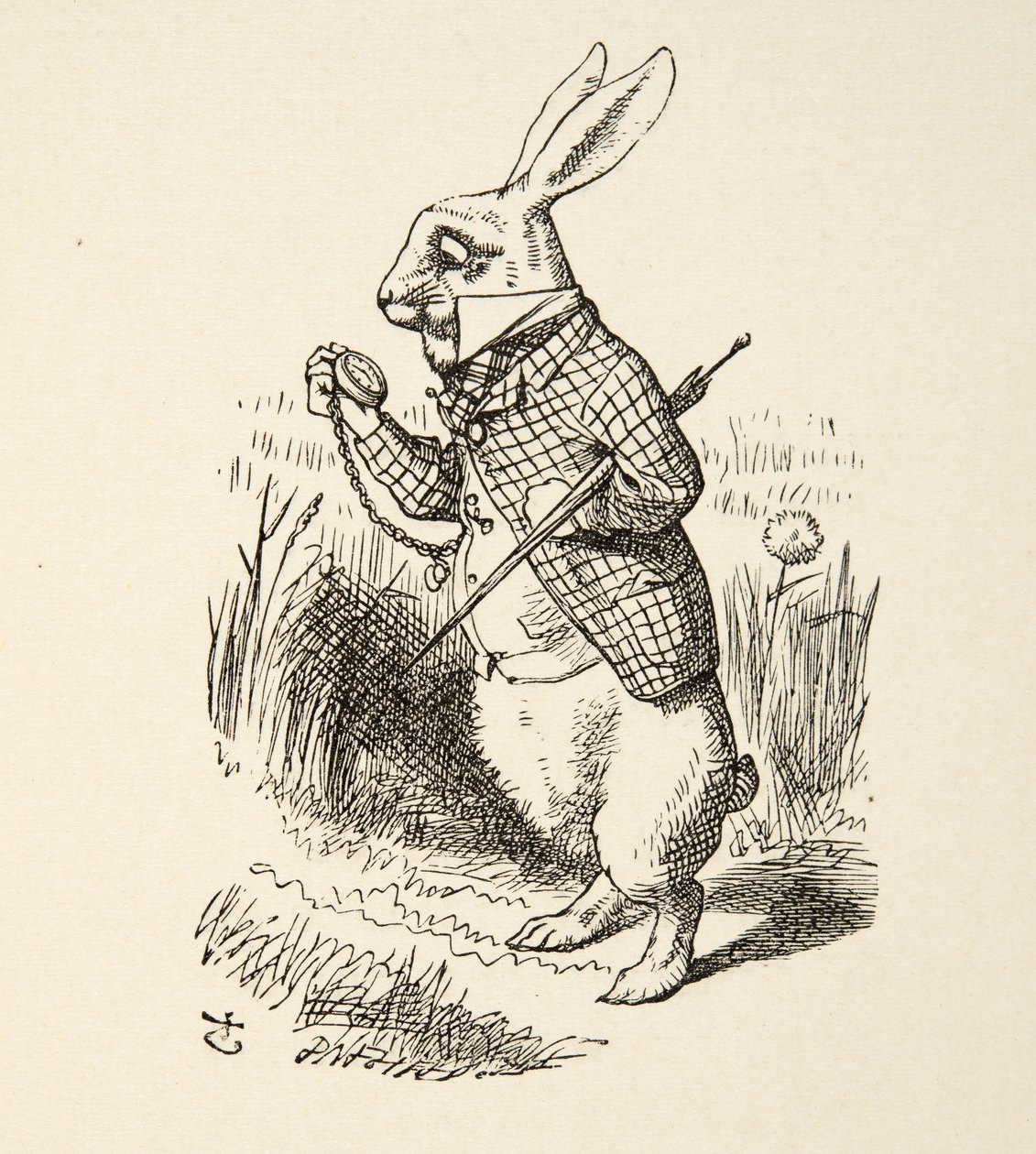 Sir John Tenniel's cartoon of the White Rabbit looking at his watch