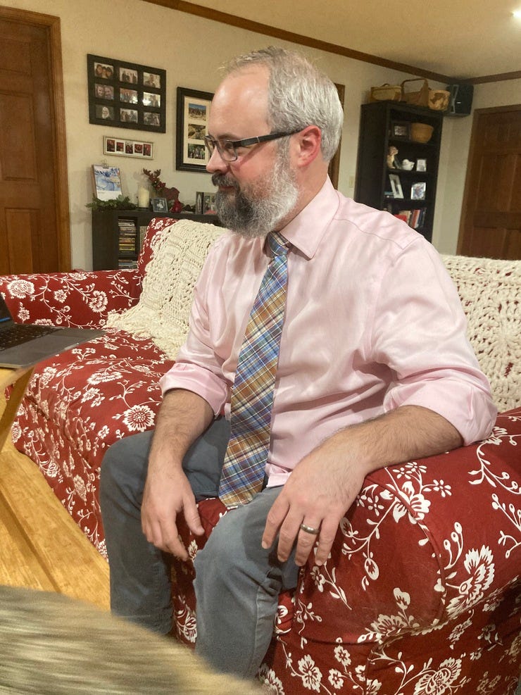 My husband sporting a different plaid. Fabric sourced from an estate sale. 1.50-2.00 with thread and interfacing. 