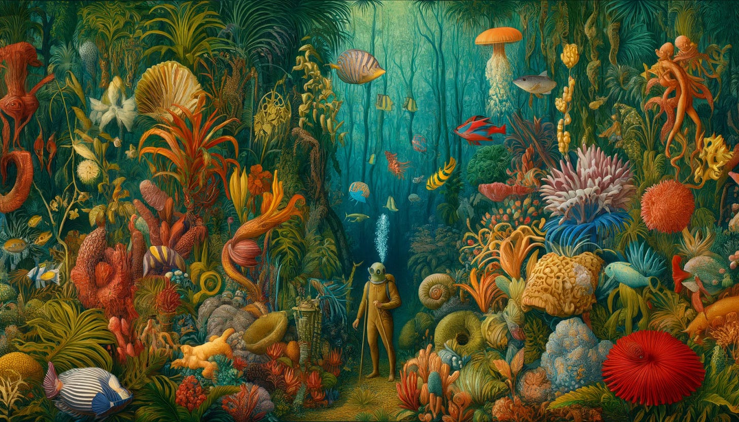 A Henry Rousseau-inspired image on the theme of “deep dive.”