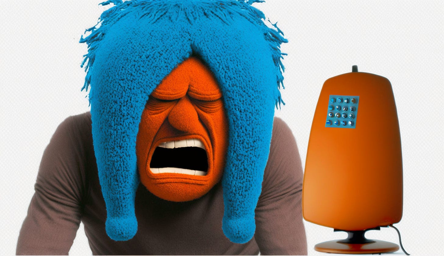 Midjourney prompt: a frustrated customer, colors of Burnt Orange and Air Superiority Blue --no airplanes --ar 16:9 --v 4 - Midjourney prompt: a frustrated customer, colors of Burnt Orange and Air Superiority Blue --no airplanes --ar 16:9 --v 4 -