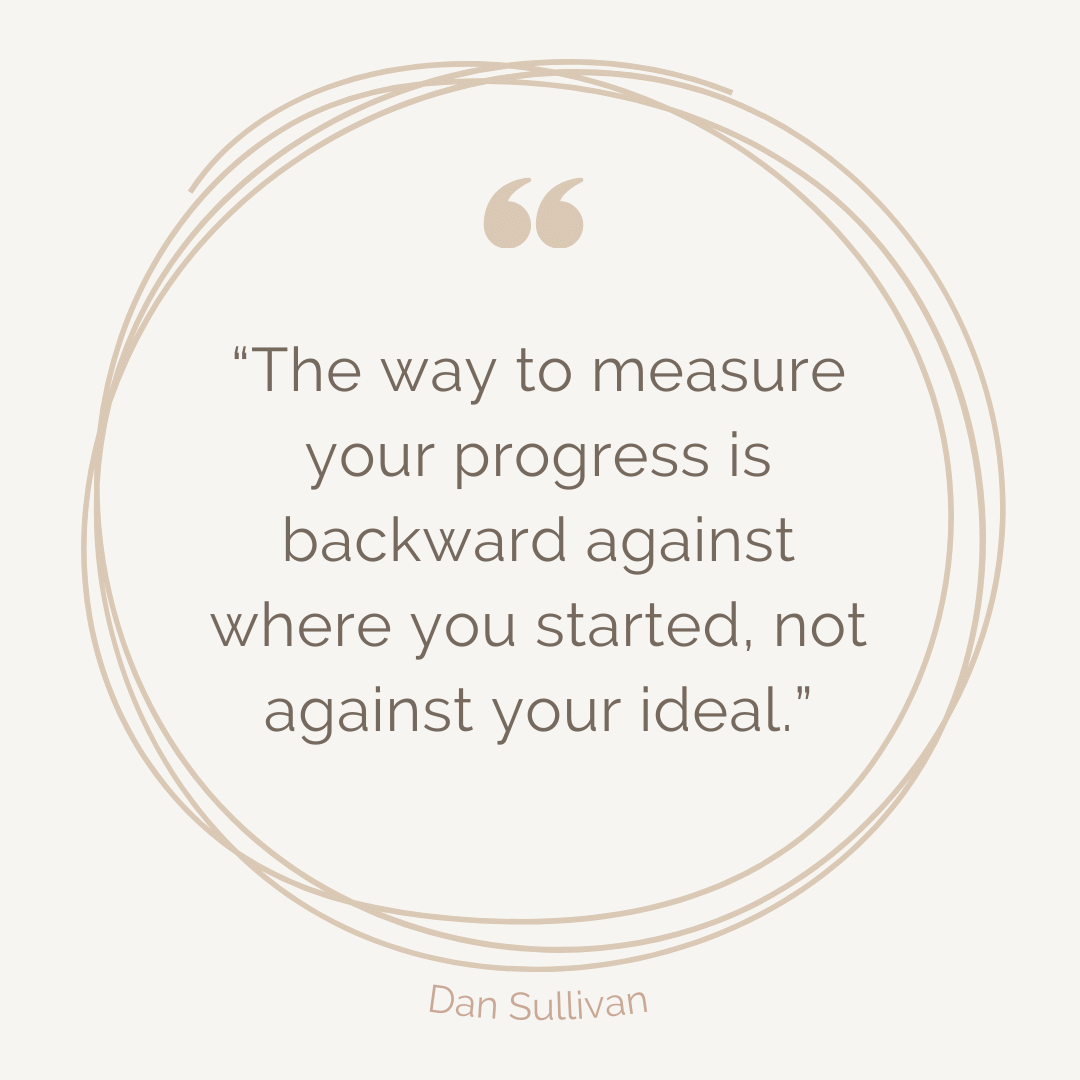 QUOTE: “The way to measure your progress is backward against where you started, not against your ideal.” — Dan Sullivan.