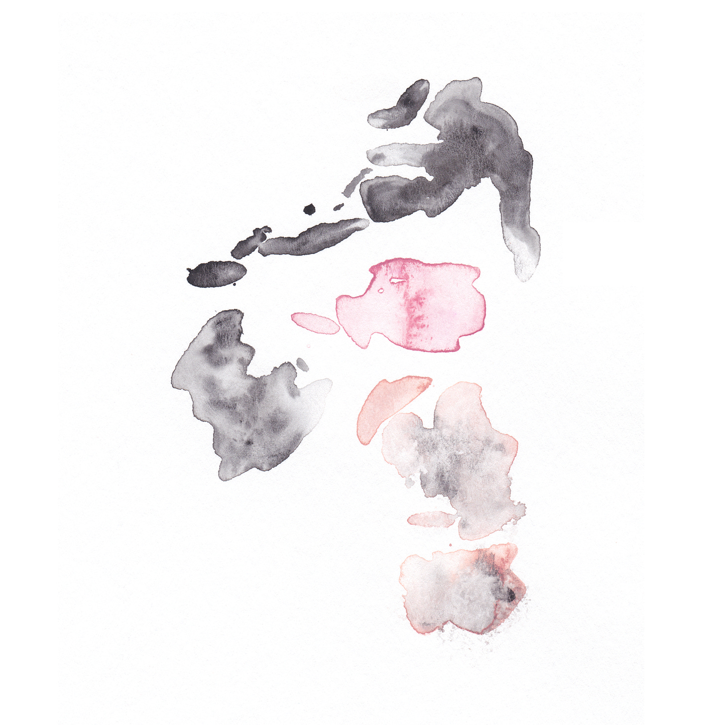 Abstract image of soft watercolor in black, gray, rose pink, and salmon pink