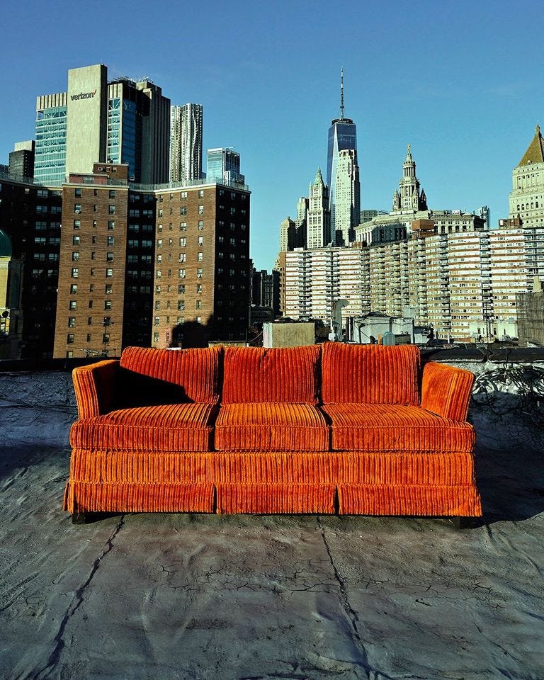 Product photo of Red Corduroy Sofa from famous ripped chef shoot