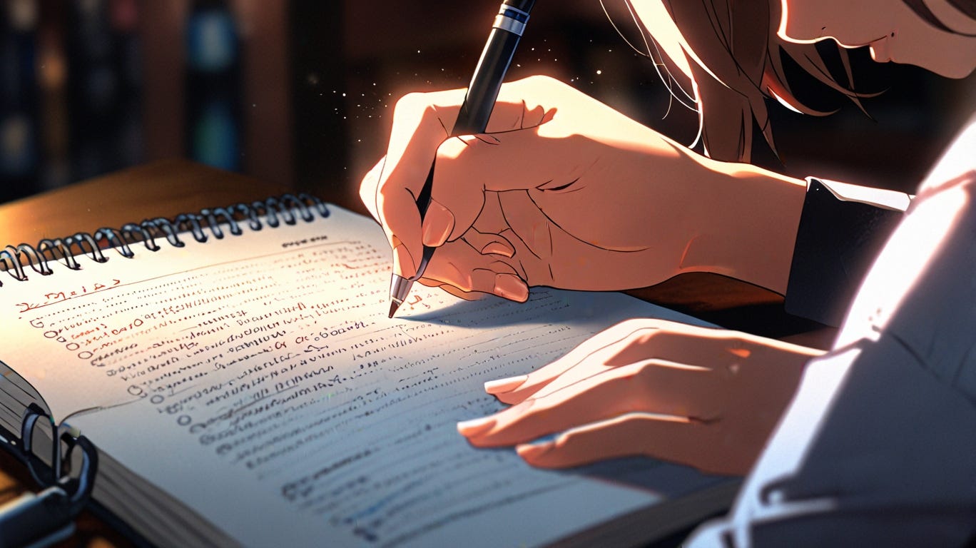 ilustración estilo manga de una chica escribiendo