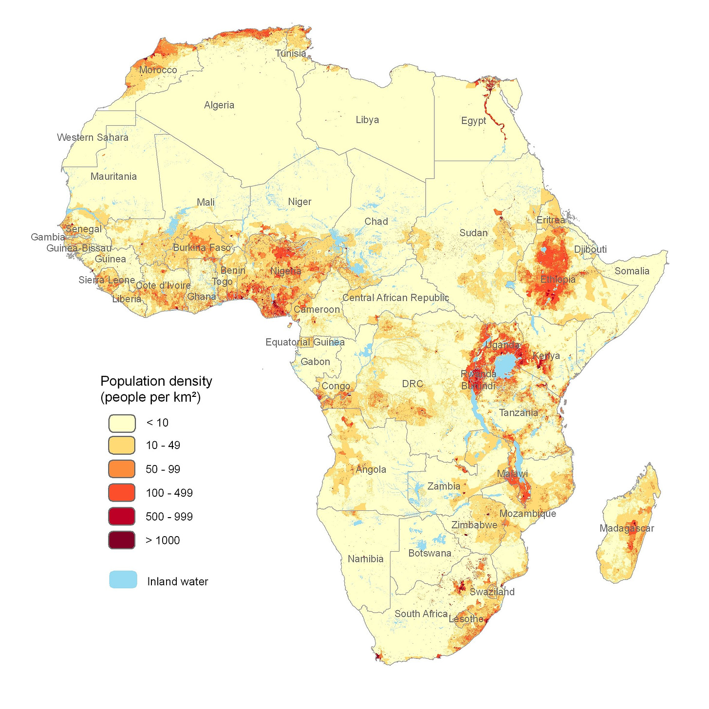 Population Density of Africa [2362 × 2362] : r/MapPorn