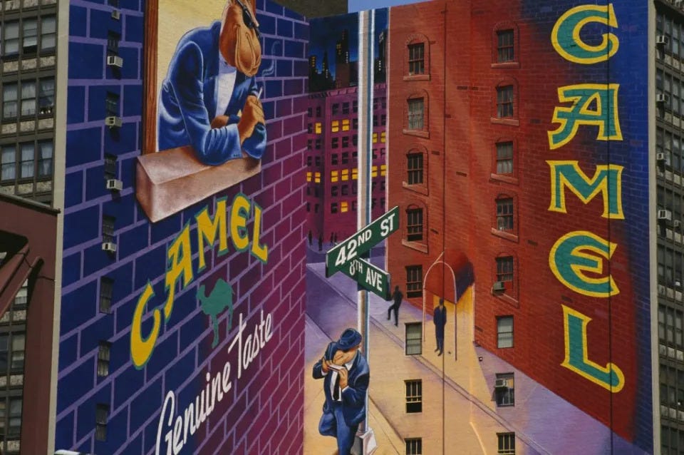 An advertisement for Camel cigarettes on the side of a building in New York City. (Photo by © Viviane Moos/CORBIS/Corbis via Getty Images)