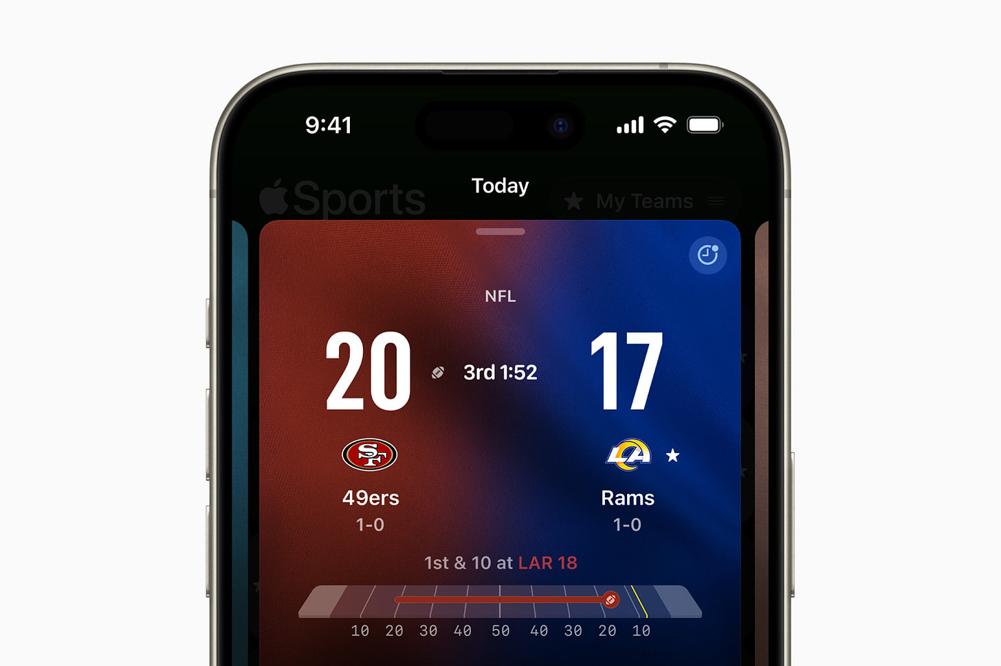 Apple Sports NFL score card