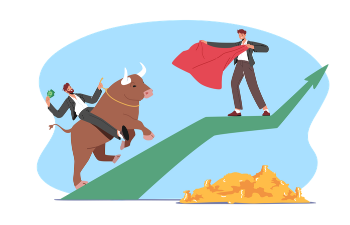 Best Stock Market Trader Fighting With Bullish Market Illustration download  in PNG & Vector format