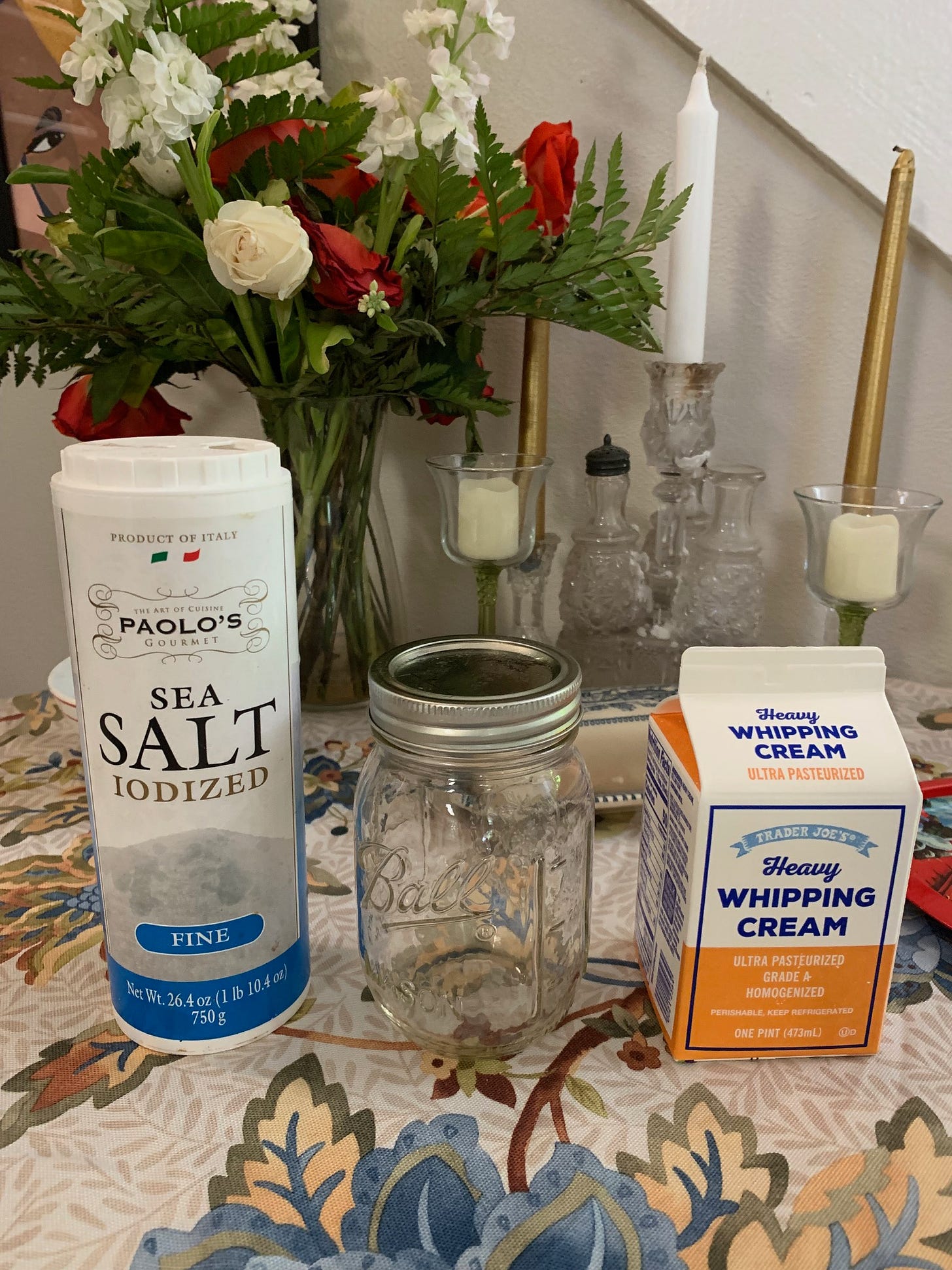 salt, mason jar, heavy cream