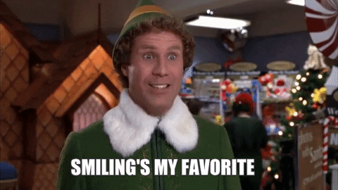 Buddy the Elf says "Smiling's My Favorite"