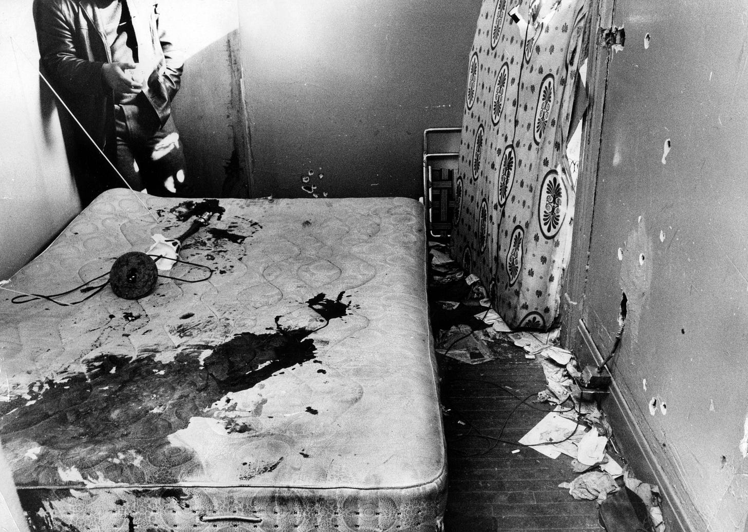 The rear bedroom in which Black Panthers leader Fred Hampton was killed at 2337 W. Monroe St. on Dec. 4, 1969, during a raid by authorities. This photo, taken Dec. 12, 1969, is looking east with the right wall facing the backyard.