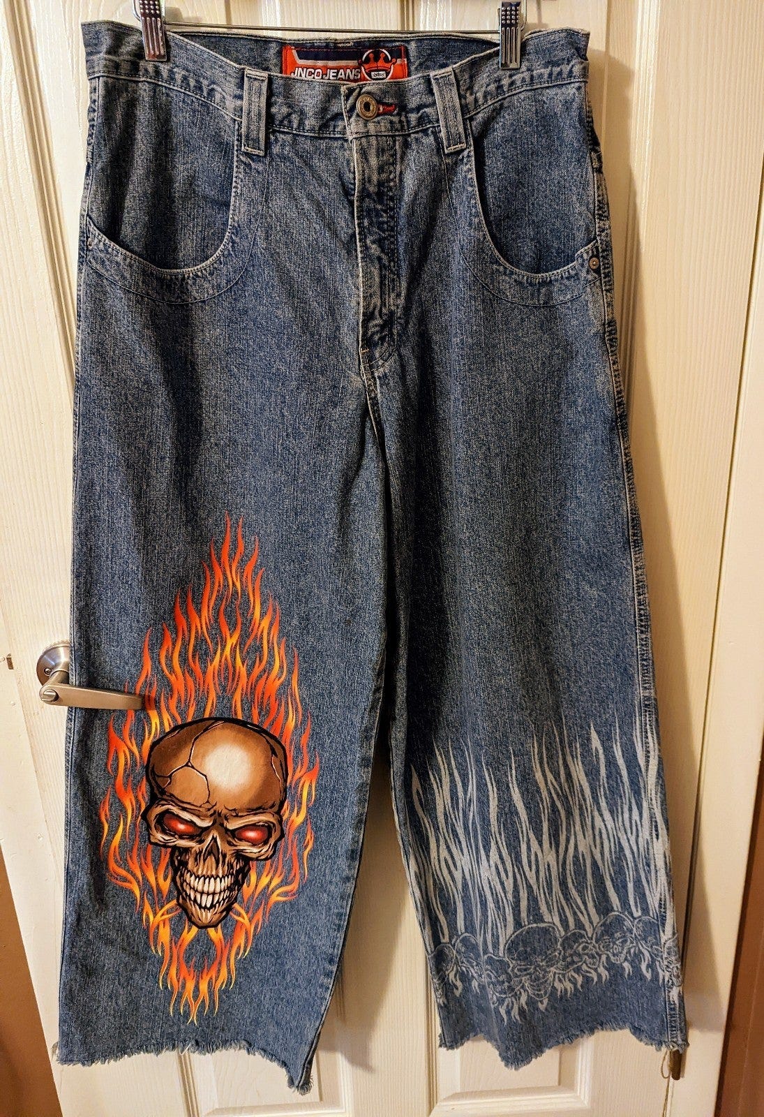 RARE! Vintage Jnco Jeans Flame Skull Baggy style Ravers Size: Men's US  34Wx29L hidalgomonci.com
