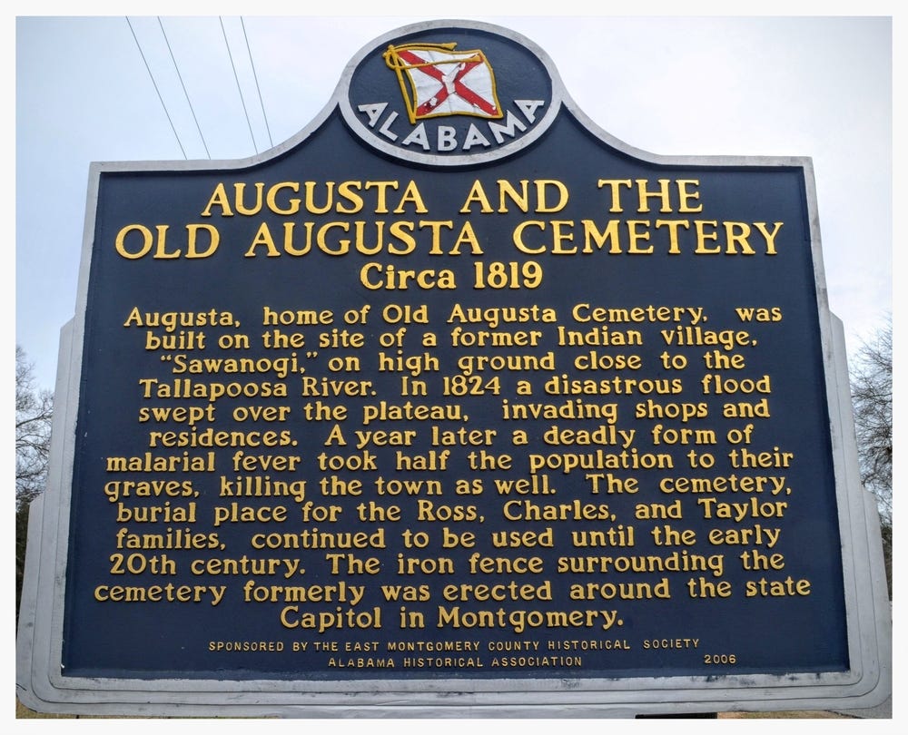 Old Augusta Cemetery historical marker, Montgomery, Montgomery County, Alabama