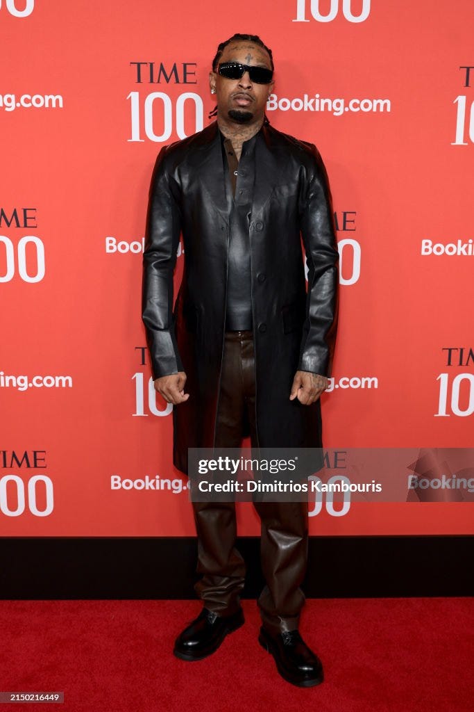 21 Savage attends the 2024 TIME100 Gala at Jazz at Lincoln Center on...  News Photo - Getty Images