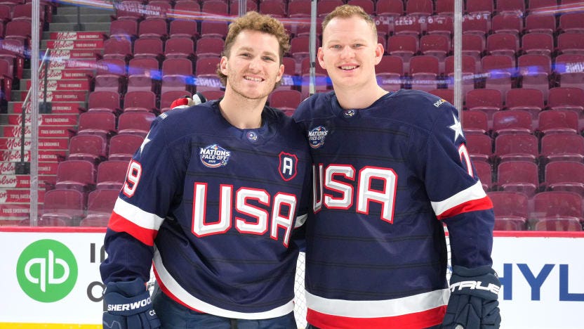 Tkachuk brothers posing together