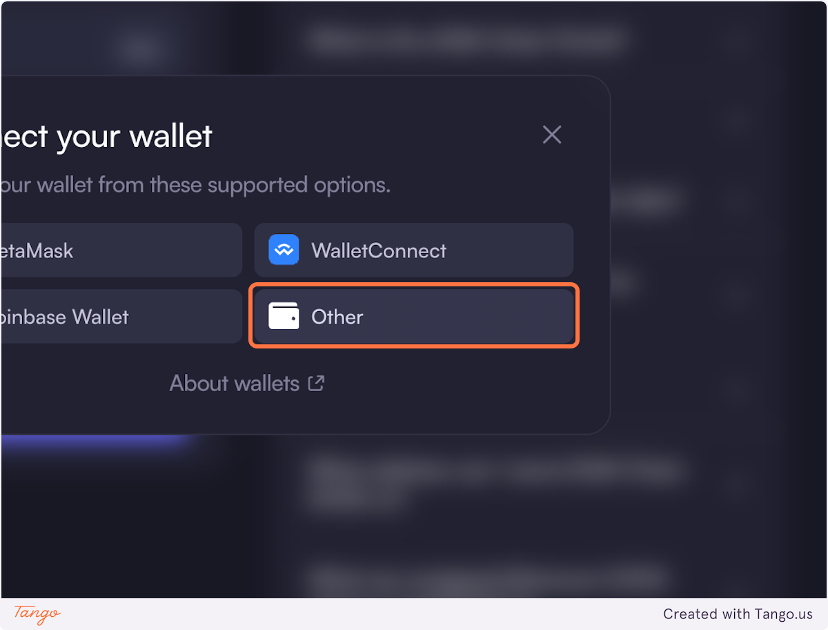 Select and connect you're wallet
