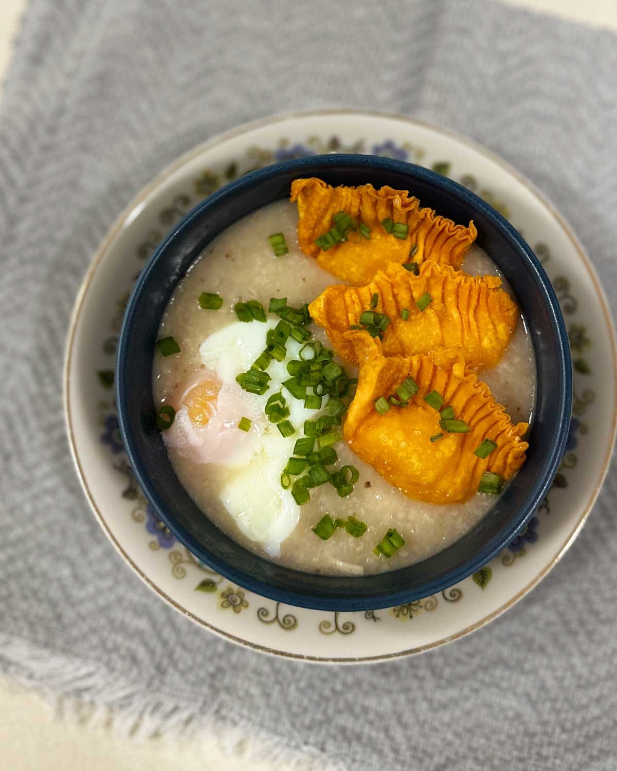 Congee egg and prawn dumplings