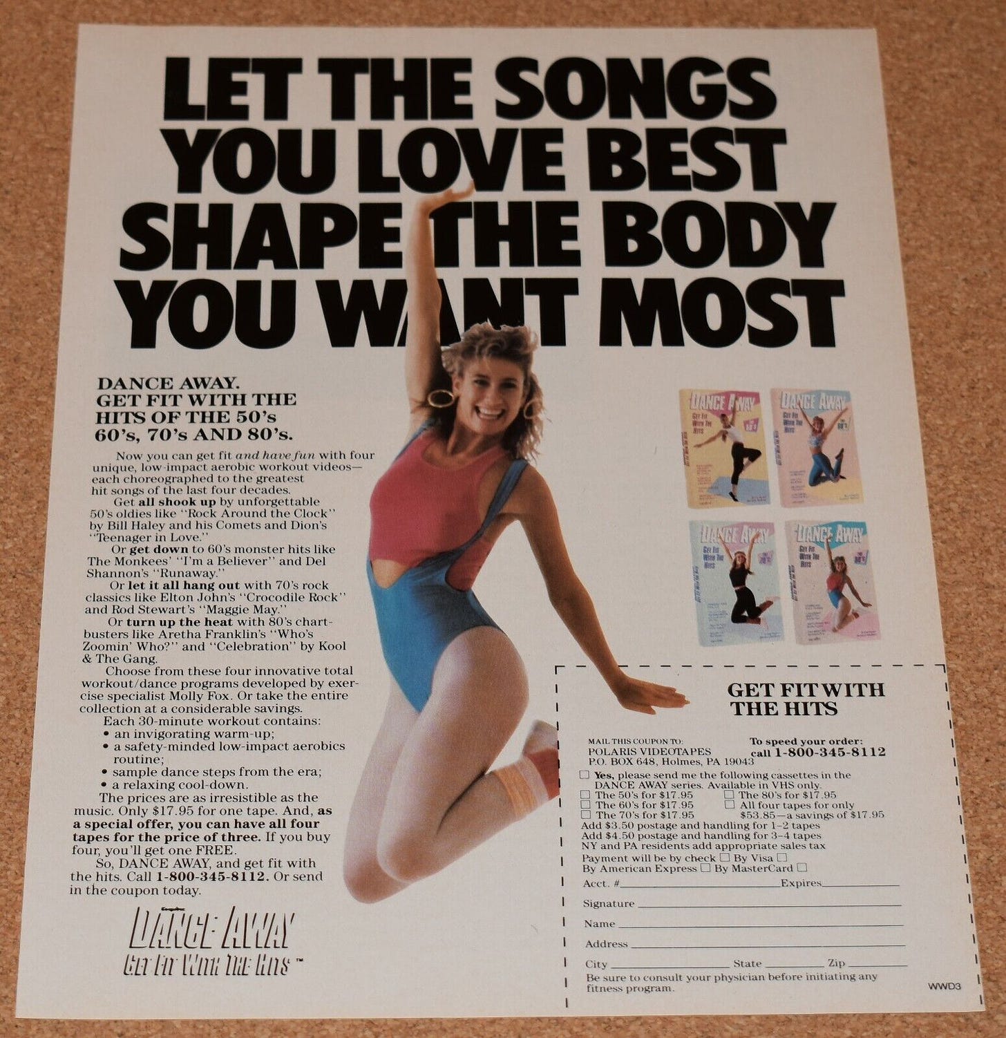 1988 Print Ad Dance Away Fitness Aerobic exercise lady workout hits 60s 70s  80s | eBay