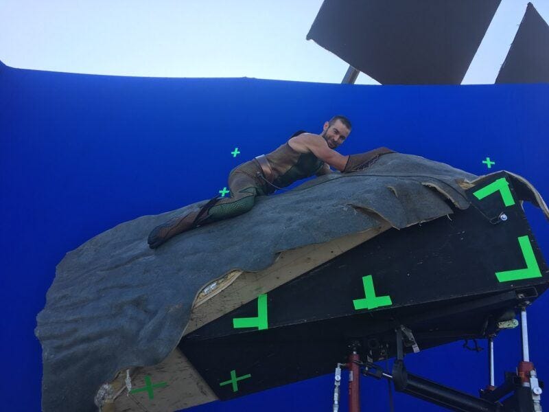 Chace Crawford riding whale bareback for The Boys Season 2