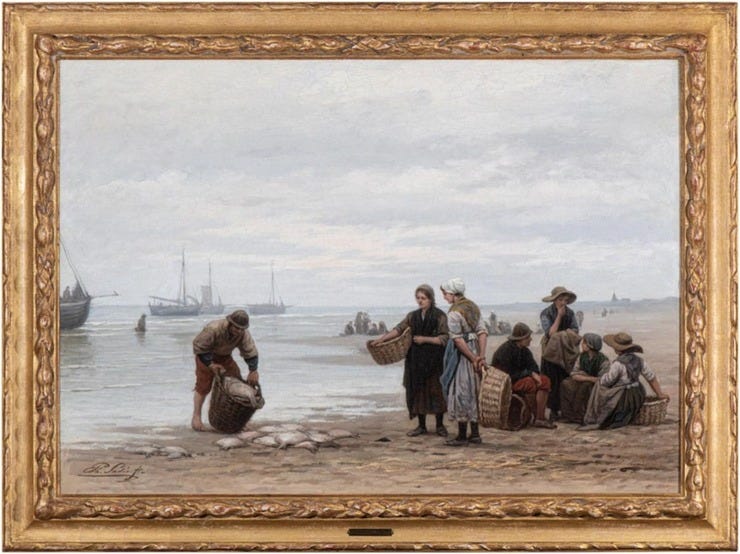 'Awaiting the fishing fleet' - olieverf op doek: Philip Sadée (Adams Auctions Amsterdam, kabel 4)
