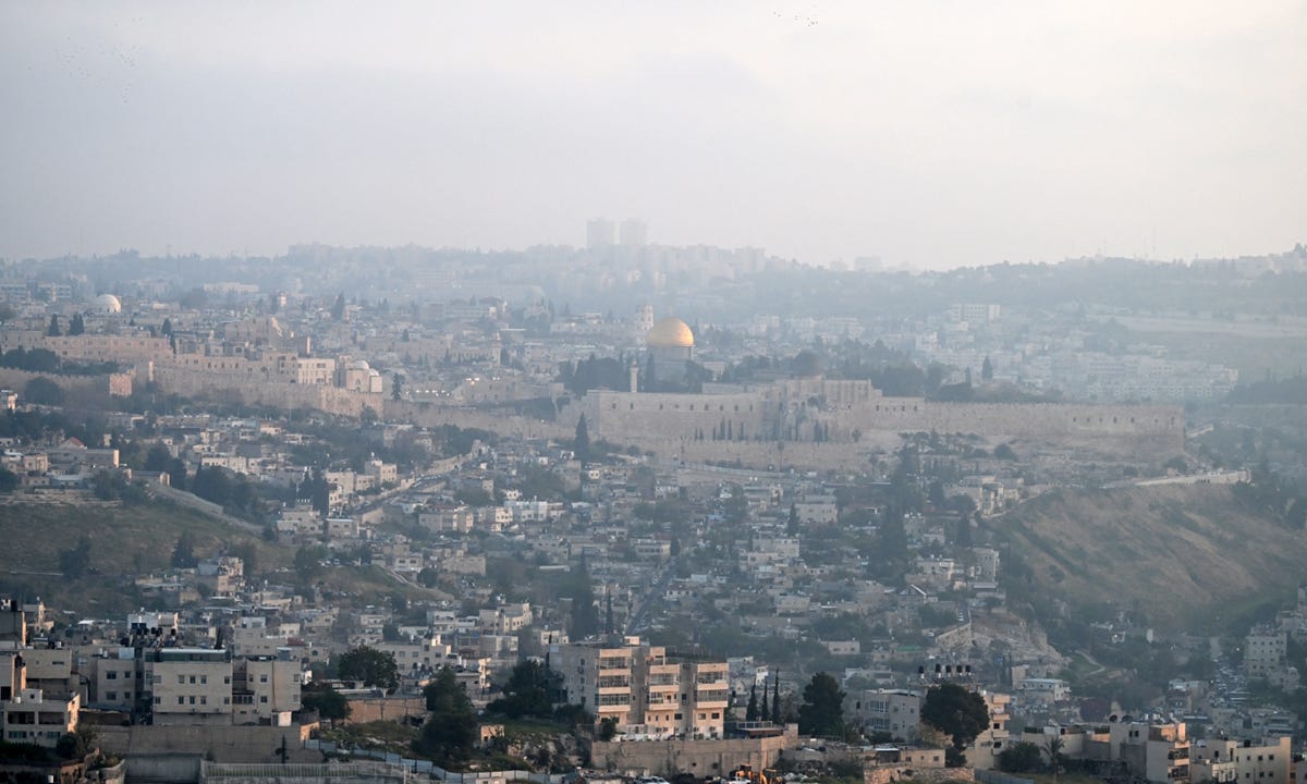 A panoramic view of Jerusalem's Old City is pictured at dawn on April 14, 2024, after Iran launched a drone and missile attack on Israel in retaliation for the Israeli airstrike on the consular section of the Iranian embassy in Damascus, Syria on April 1, 2024. Photo: AFP