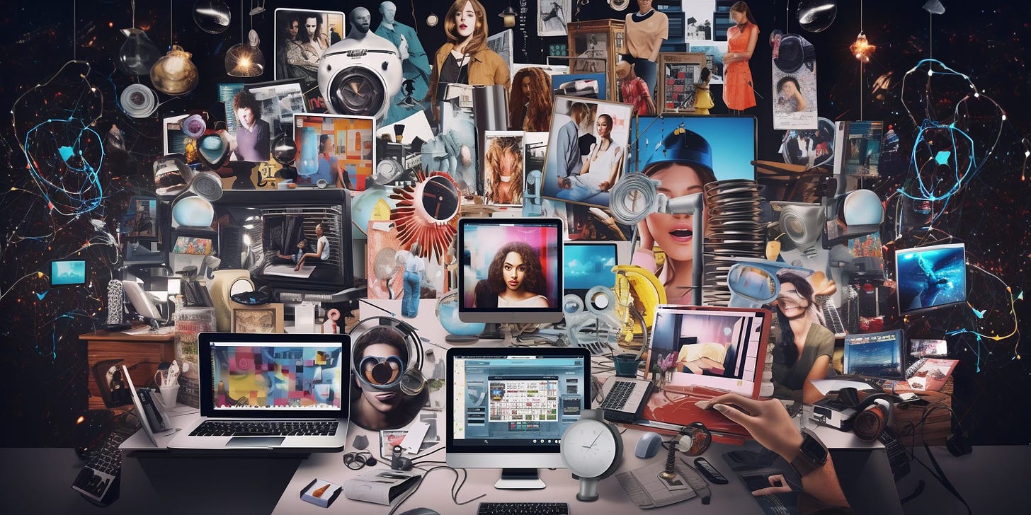 a collage of pictures of computers, phones, and digital technology