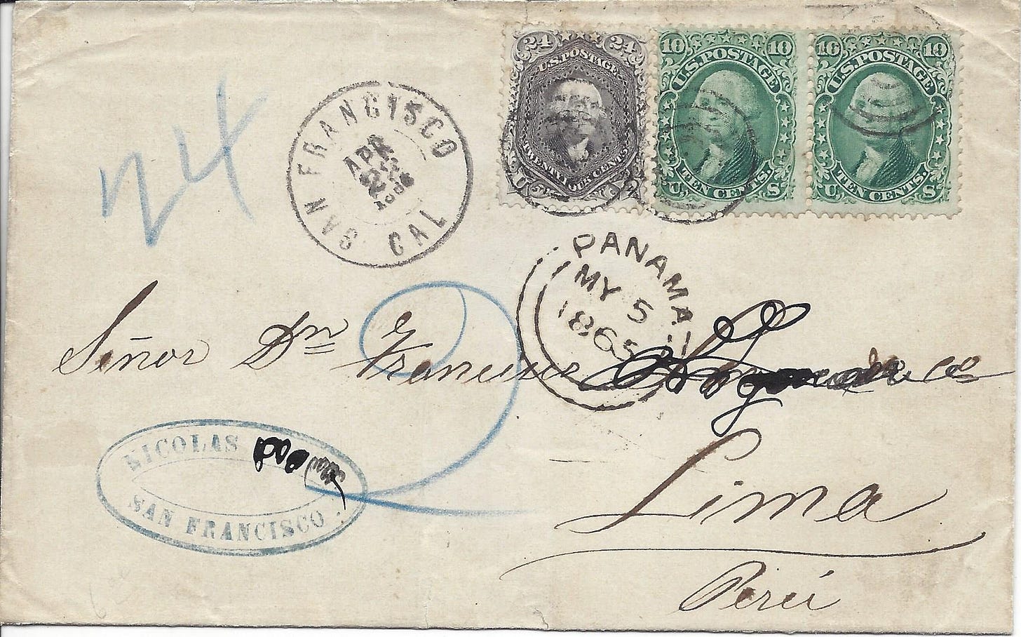 1865 letter from San Francisco to Lima