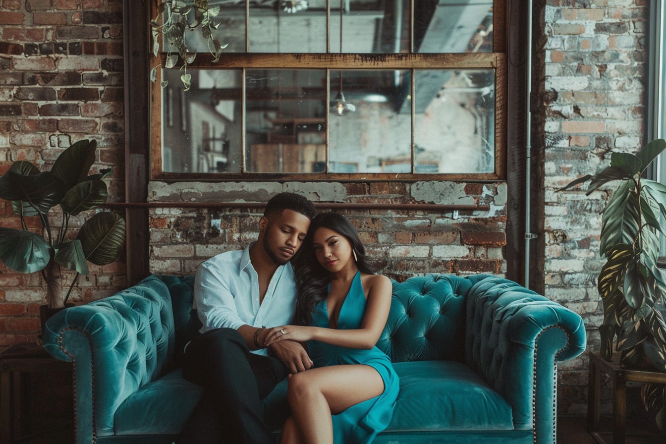 Couple on a couch under some windows