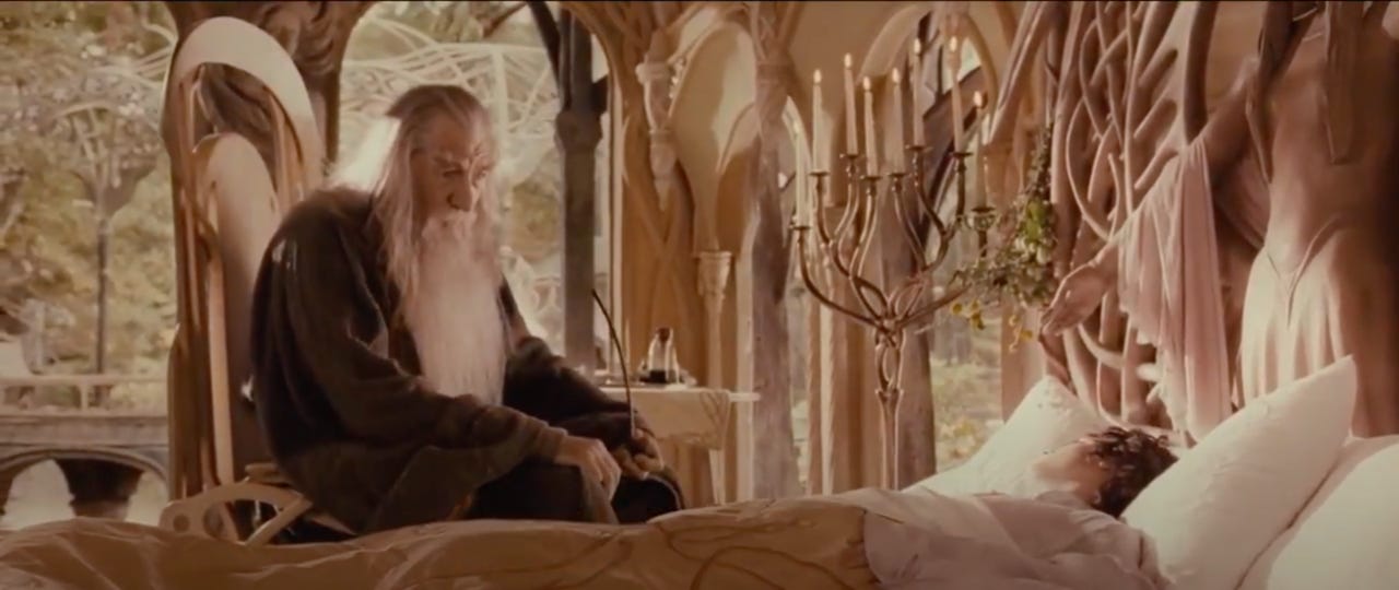 Gandalf and Frodo in Rivendell