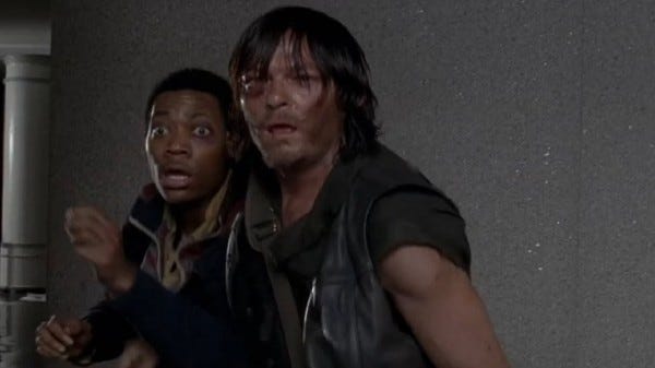 noah and darryl watch carol hit in walking dead consumed 2014