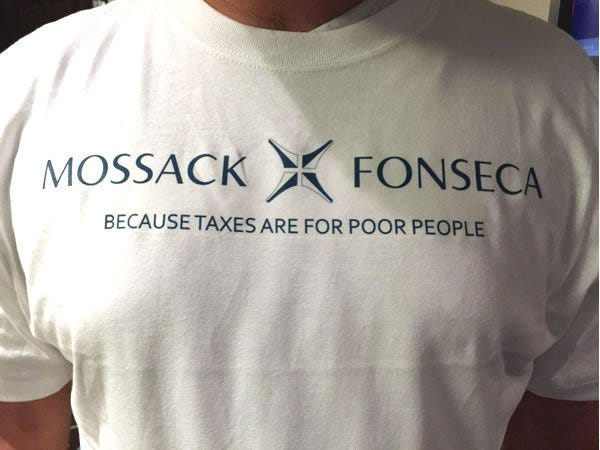 Markus Peter on X: "Excellent Panama Papers t-shirt: 'Mossack Fonseca:  because taxes are for poor people': https://t.co/p5xbhEZdf0  https://t.co/mSqsCvkYU1" / X