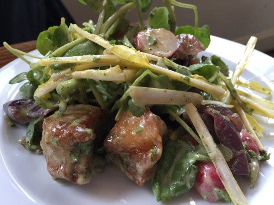 Gorgeous presentation; crispy pork cheeks salad. - Picture of St. John  Bread and Wine, London - Tripadvisor