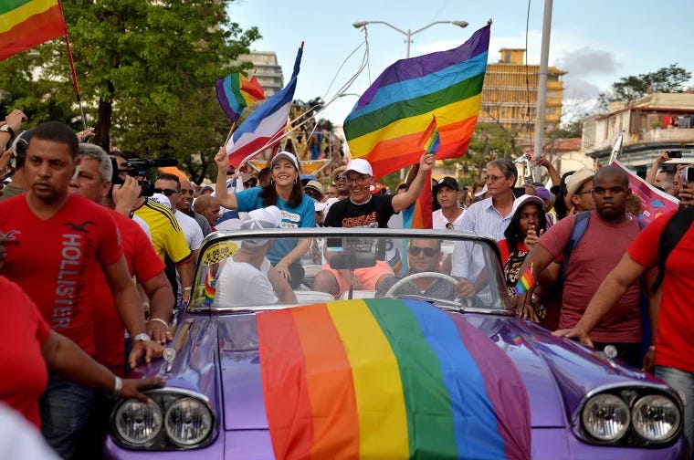 Mariela Castro Espín rides with demonstrators at a 2018 pride parade in Havana