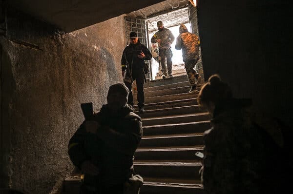 Ukrainian volunteers entered a bunker in Kyiv last month as a siren signaled a possible incoming attack.