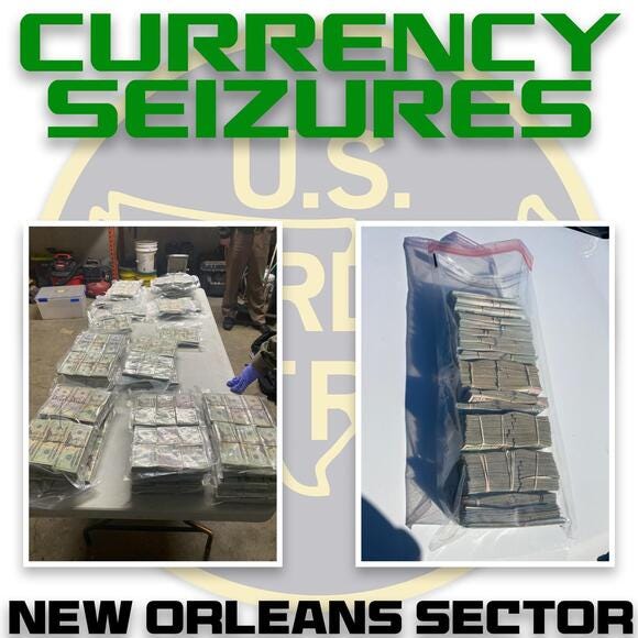 US Border Patrol currency seizures