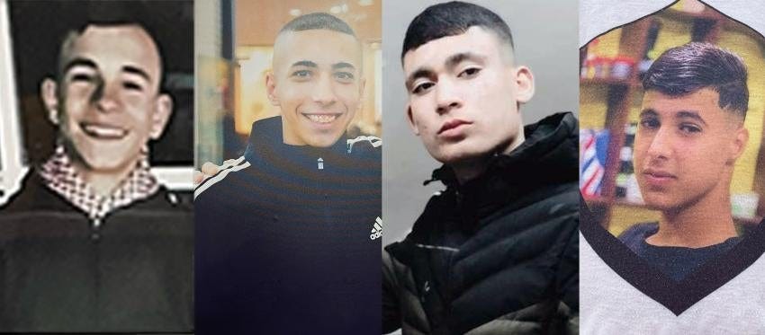 Left to Right, Adam Ayyad, Wadea Abu Ramuz, Mahmoud al-Sadi, and Mohammed al-Sleem. Left to Right, Adam Ayyad, Wadea Abu Ramuz, Mahmoud al-Sadi, and Mohammed al-Sleem.