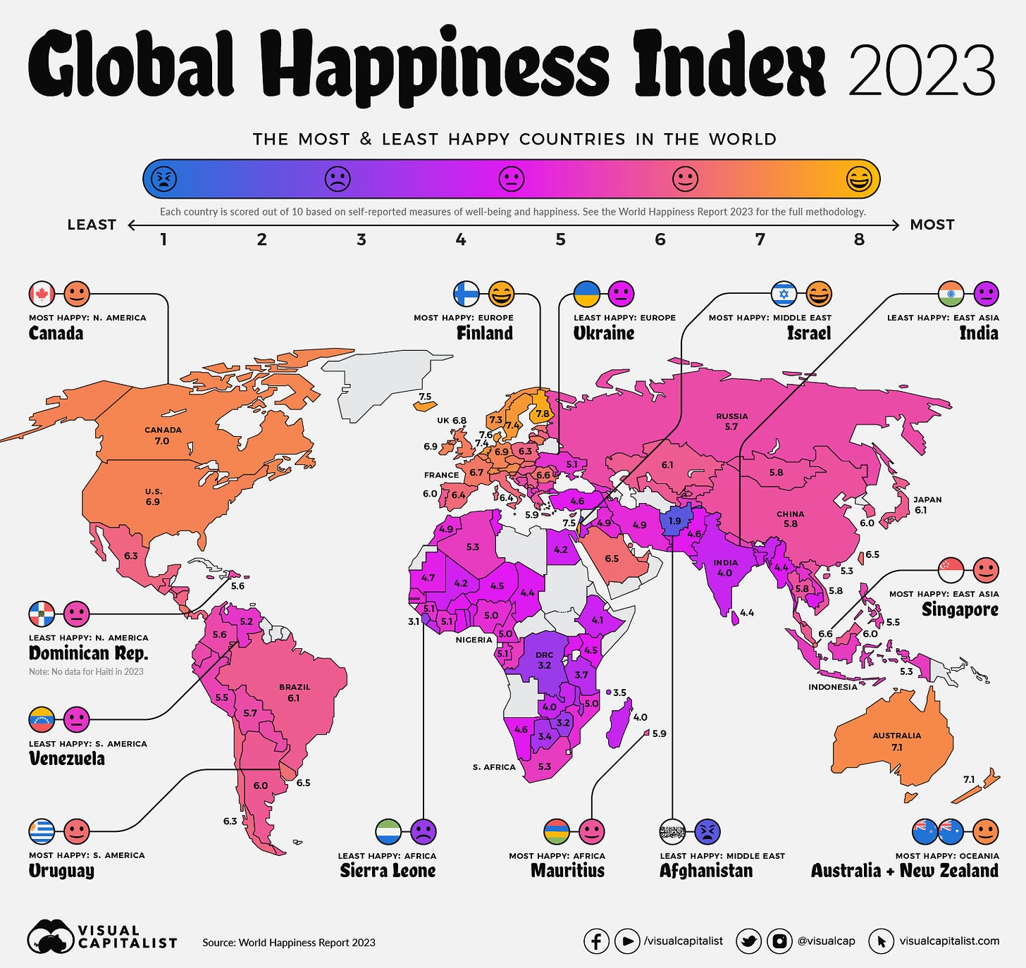 world's happiest countries 2023 map