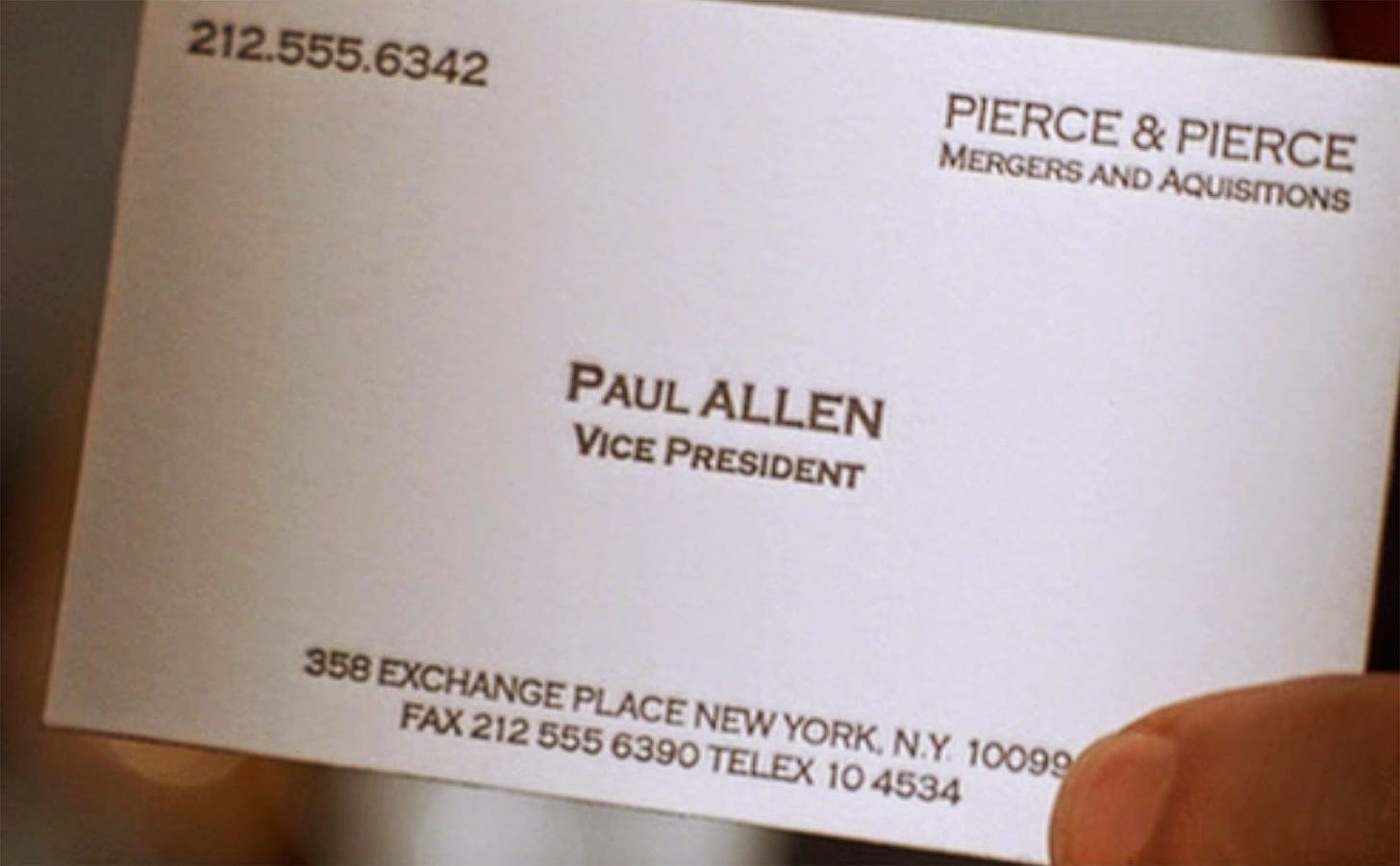Perché Patrick Bateman dovrebbe condividere un numero di telefono con Paul  Allen e Timothy Bryce?