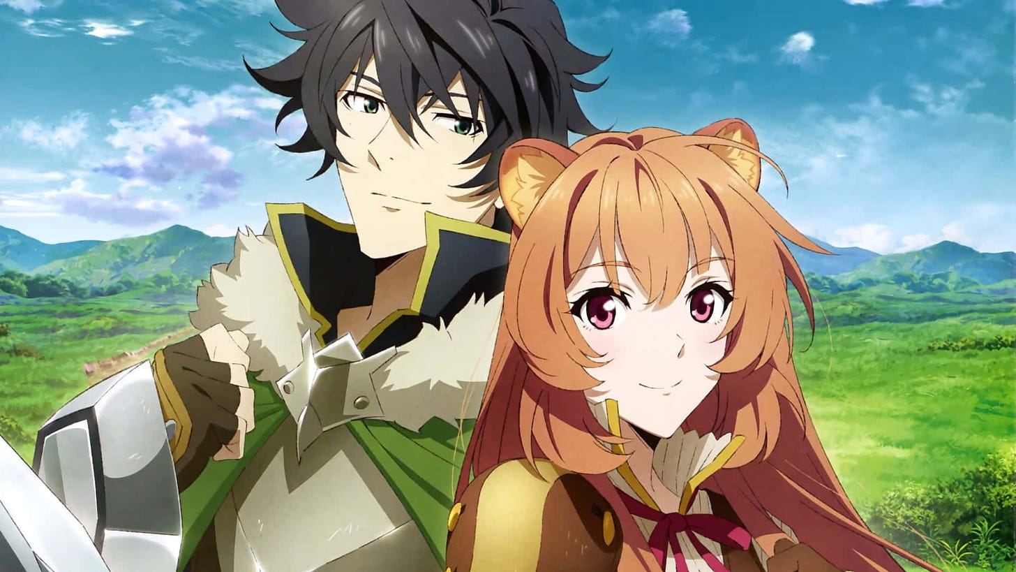 Download The Rising of the Shield Hero - Naofumi and his companions against  a beautiful sunset | Wallpapers.com