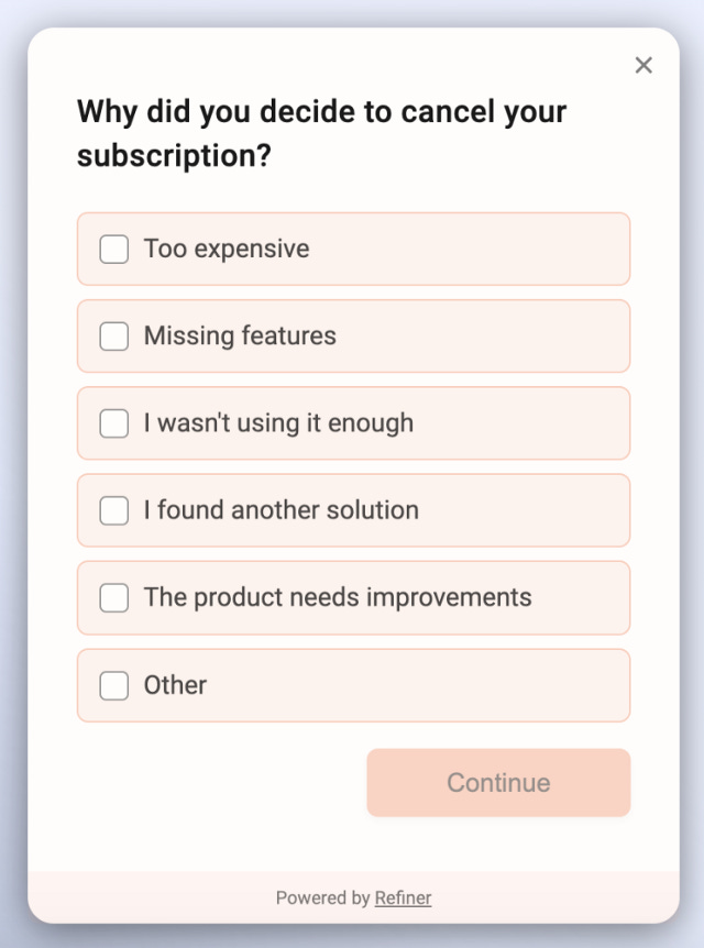 An example of a churn survey pop-up.
