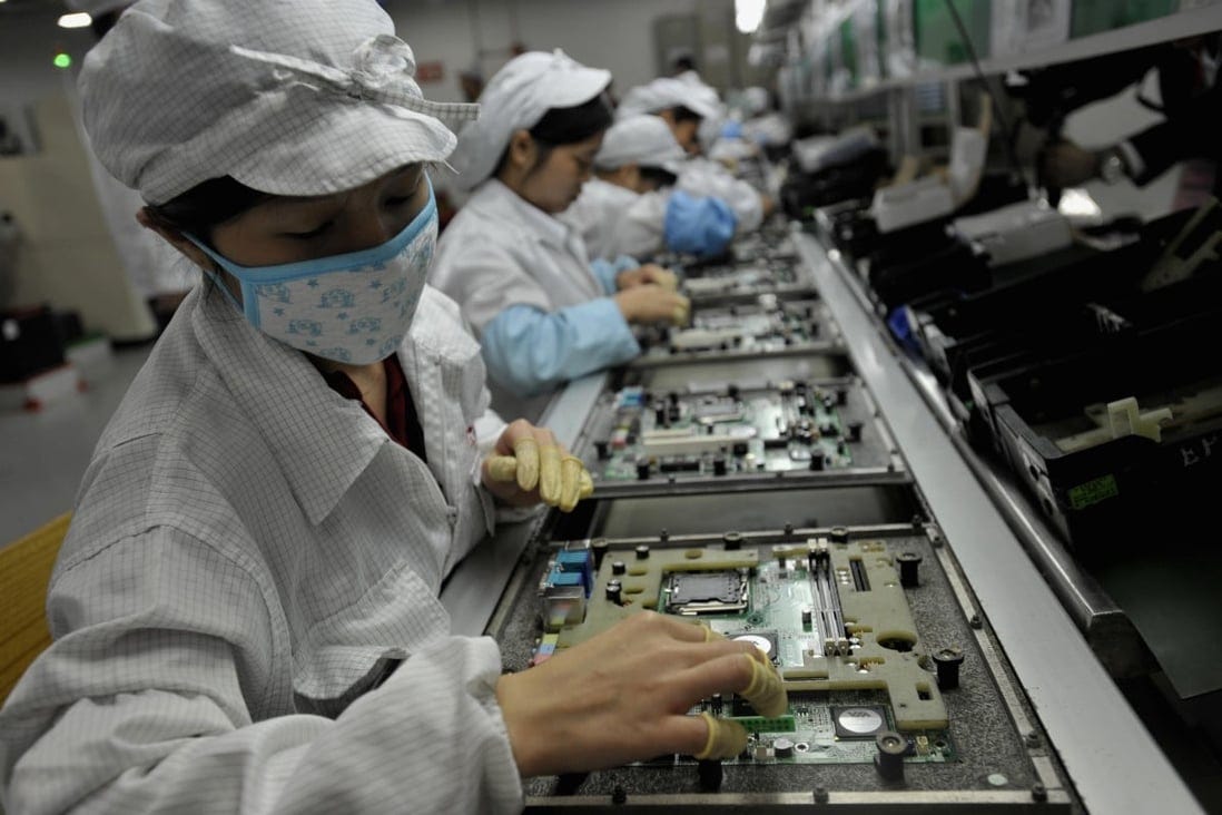 An assembly line at Foxconn’s Shenzhen factory. Photo: AFP