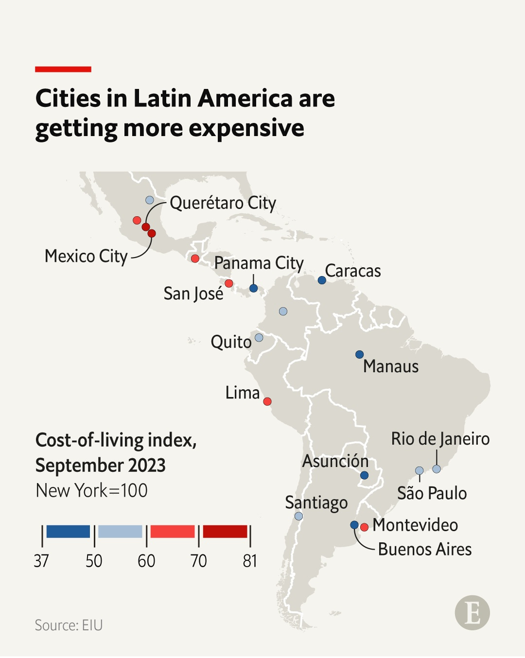 The Economist on X: "Cities in Latin America rose by an average of 13  places in the cost of living index for 2023. What explains the jumps?  https://t.co/OhXyfg05Bn https://t.co/G9iqjBZ0Bn" / X