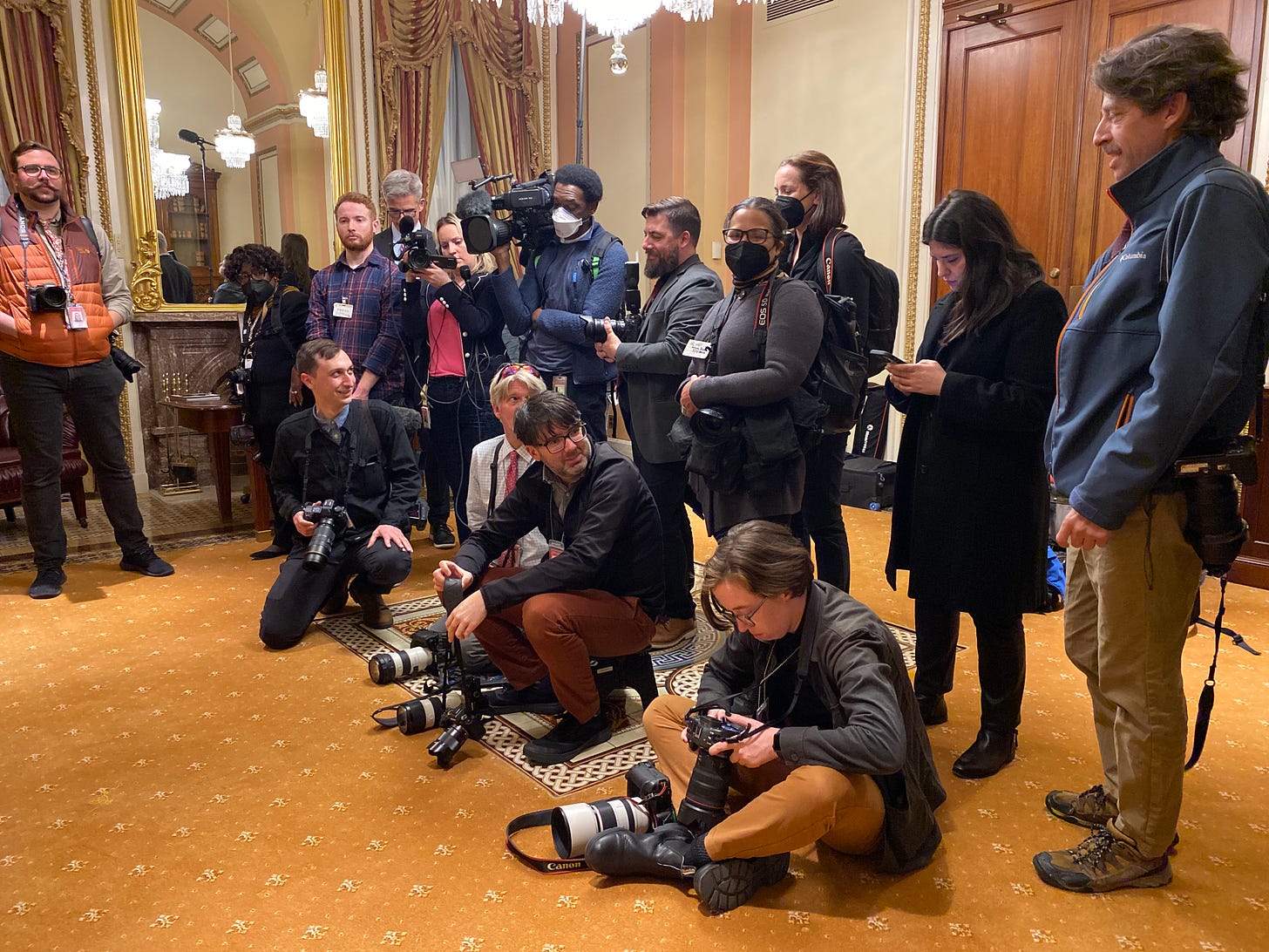 Group of media waits for photo-op with new members of Congress Jennifer McClellan