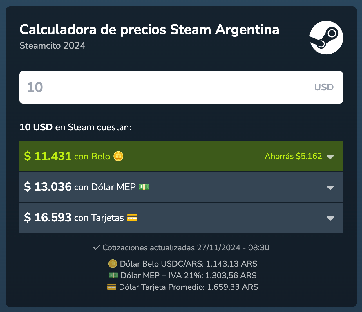 calculadora impuestos Steam