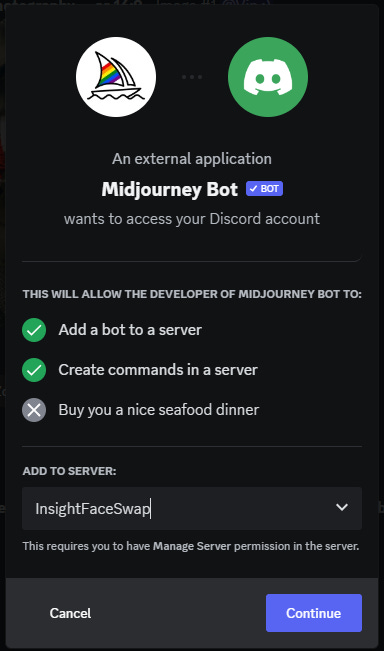 Adding Midjourney bot to a server