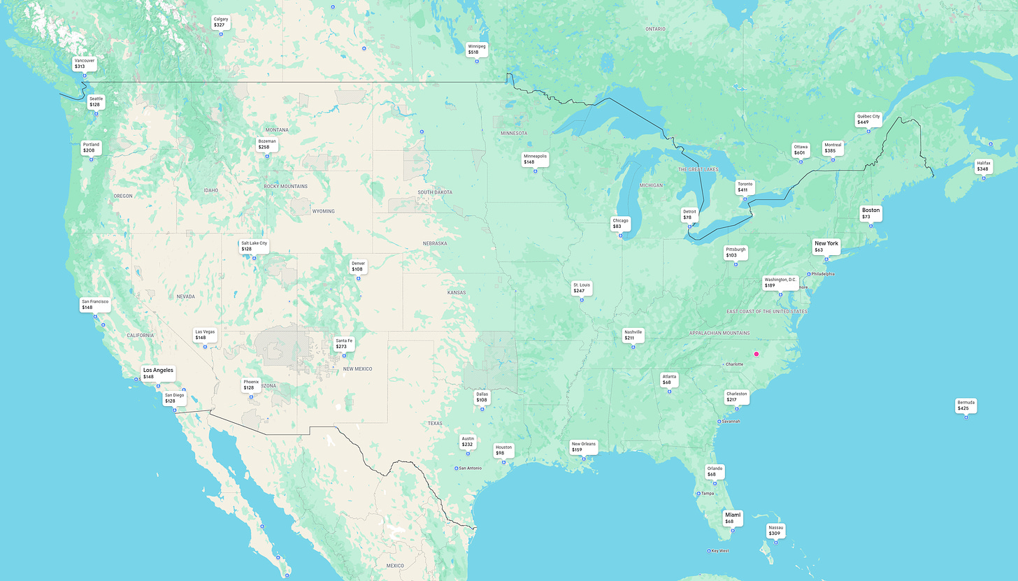 Google Flights map view example